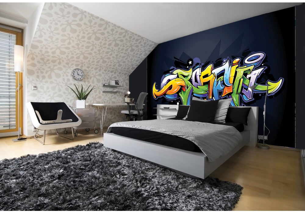 Fotobehang Papier Graffiti | Zwart, | 254x184cm |