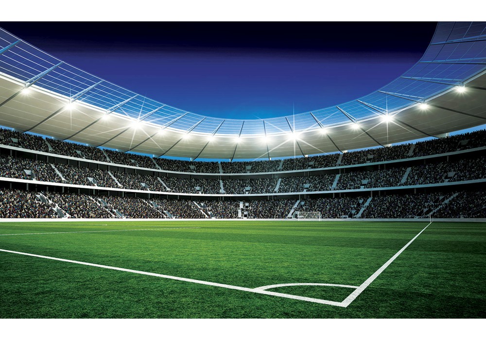 Fotobehang Voetbalveld Blauw Groen 104x70 5cm Kinderkamerart Nl