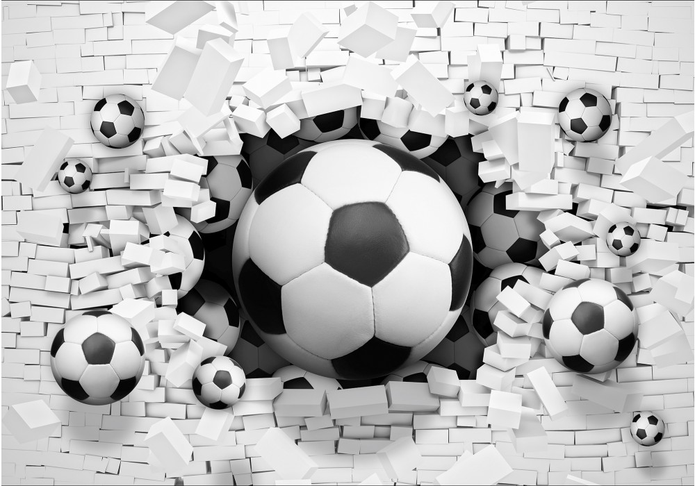 Wieg maag Sta in plaats daarvan op Fotobehang Voetbal | Zwart, Wit | 312x219cm | Kinderkamerart.nl
