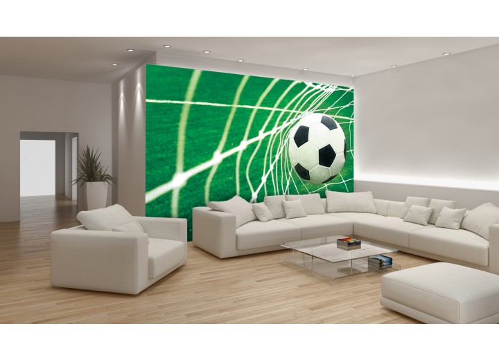 Fotobehang Papier Voetbal | Groen, Wit | 254x184cm