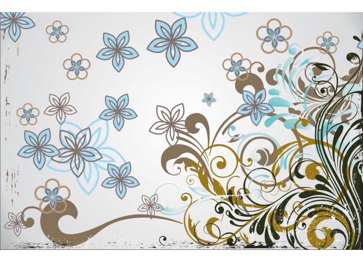 Fotobehang Vlies | Bloemen | Grijs, Blauw | 254x184cm