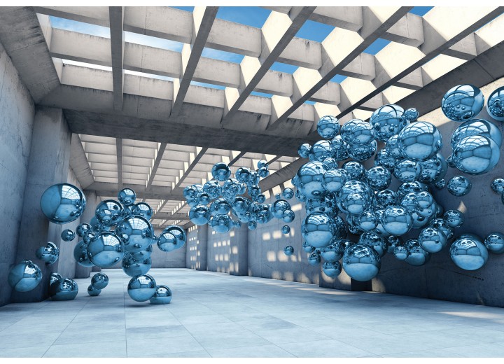Fotobehang Modern 3D Blue Spheres Architecture View