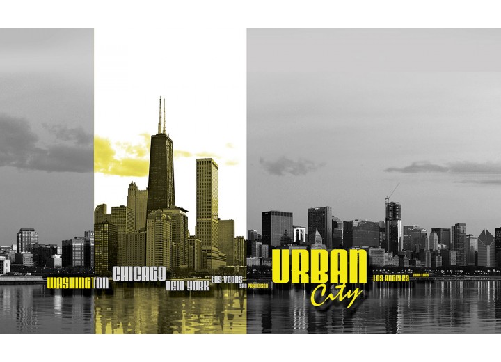 Fotobehang Vlies | Stad | Zwart, Geel | 254x184cm