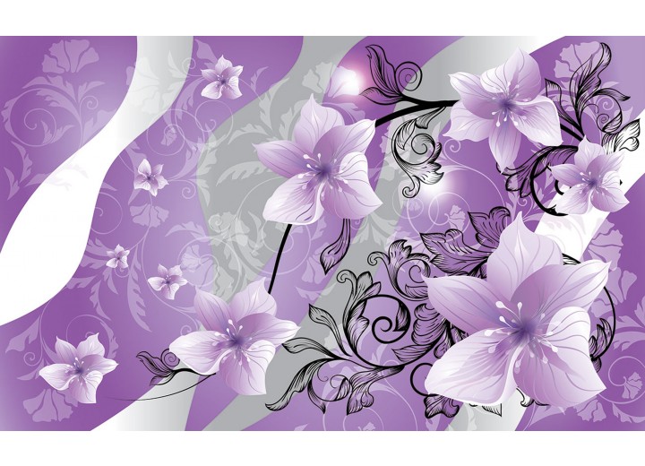 Fotobehang Vlies | Bloemen | Paars, Grijs | 254x184cm