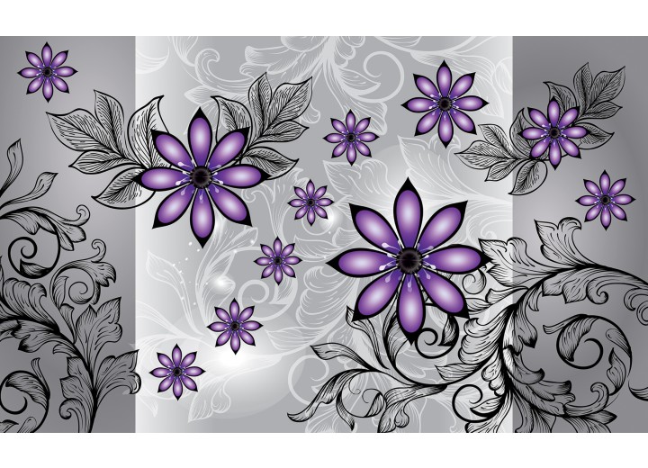 Fotobehang Vlies | Bloemen | Paars, Grijs | 254x184cm