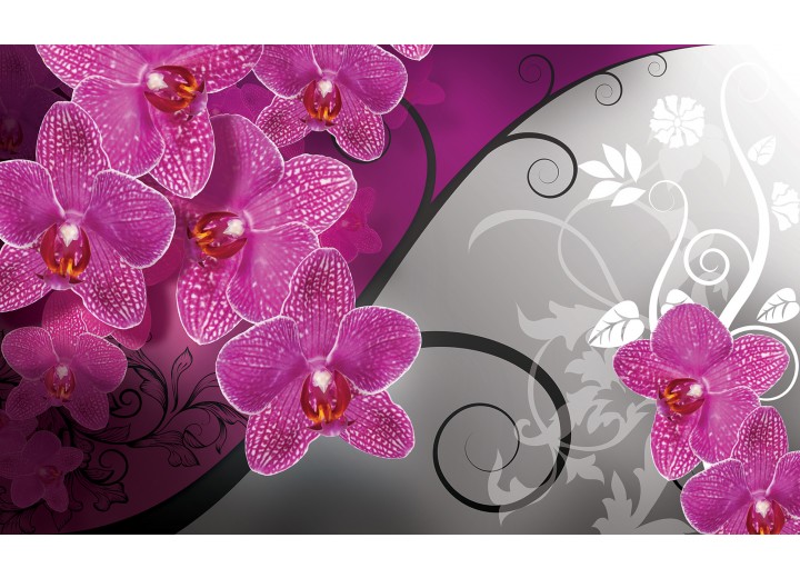 Fotobehang Vlies | Bloemen, Orchidee | Roze, Grijs | 254x184cm