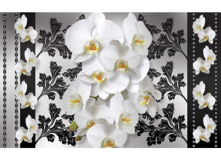 Fotobehang Vlies | Bloemen, Orchideeën | Wit, Grijs | 254x184cm