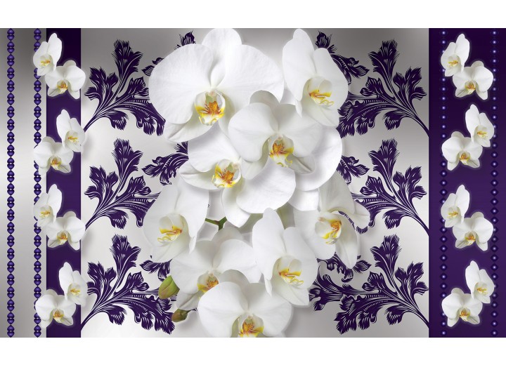 Fotobehang Vlies | Bloemen, Orchideeën | Wit, Grijs | 254x184cm