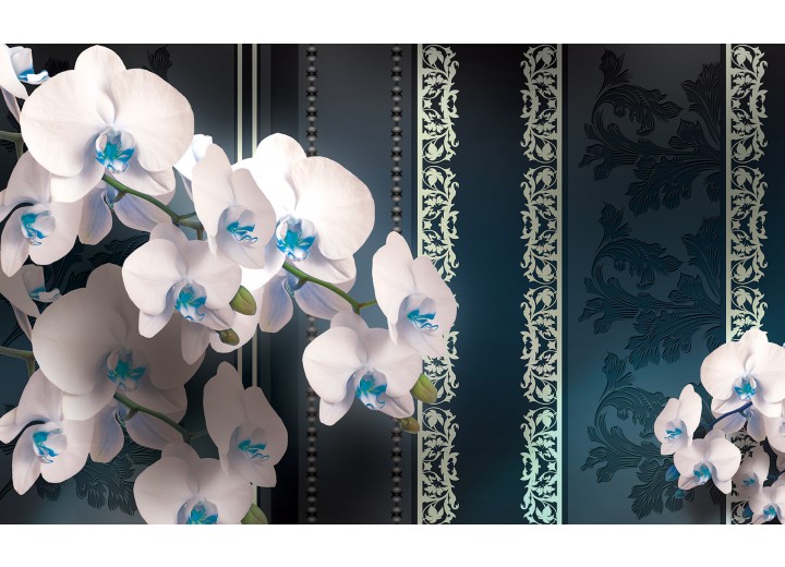 Fotobehang Vlies | Bloemen, Orchideeën | Turquoise | 254x184cm