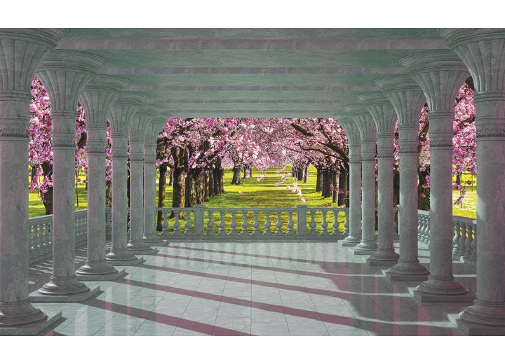 Fotobehang Vlies | Bomen | Roze, Groen | 254x184cm