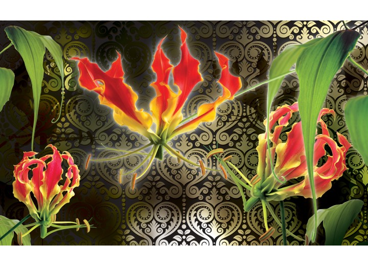 Fotobehang Vlies | Bloemen | Groen, Rood | 254x184cm