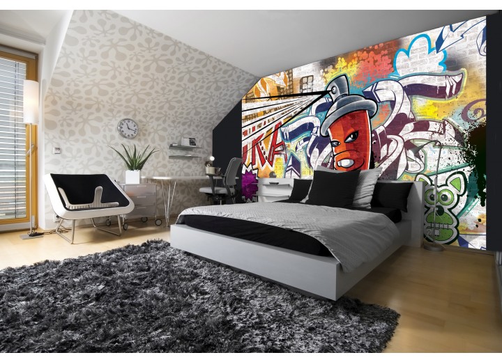 Fotobehang Papier Graffiti | Groen, Geel | 254x184cm