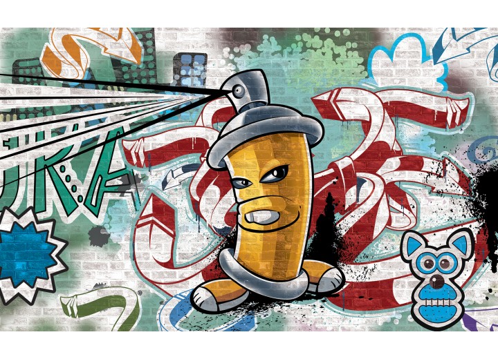 Fotobehang Vlies | Graffiti | Groen, Blauw | 254x184cm