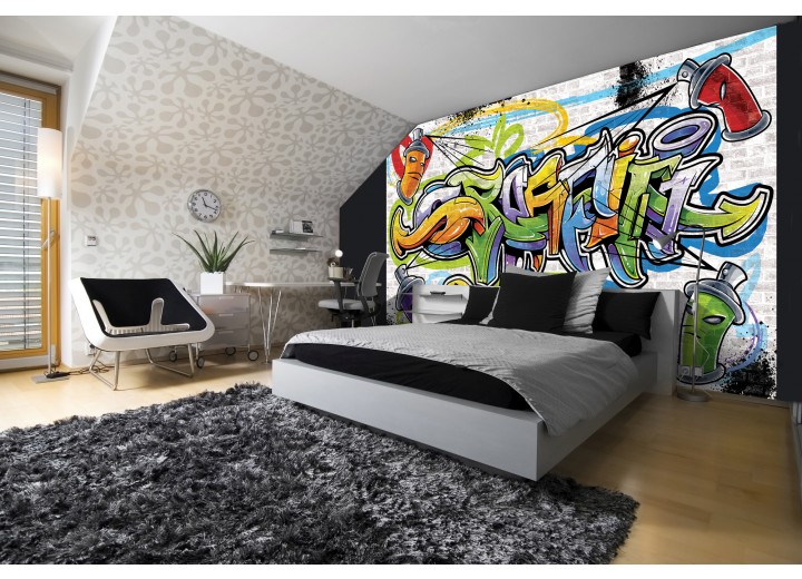 Fotobehang Graffiti, Street art | Geel | 312x219cm