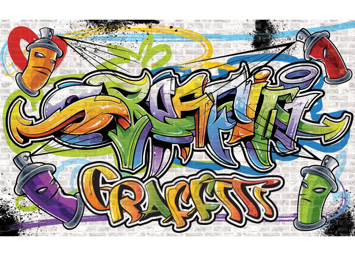 Fotobehang Vlies | Graffiti, Street art | Geel | 254x184cm