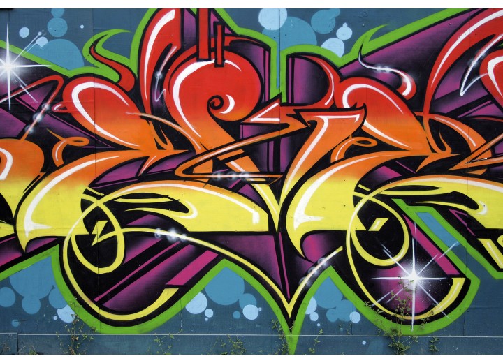 Fotobehang Vlies | Graffiti, Street art | Blauw | 254x184cm