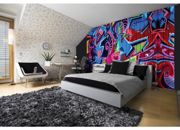 Fotobehang Graffiti | Blauw, Rood | 152,5x104cm