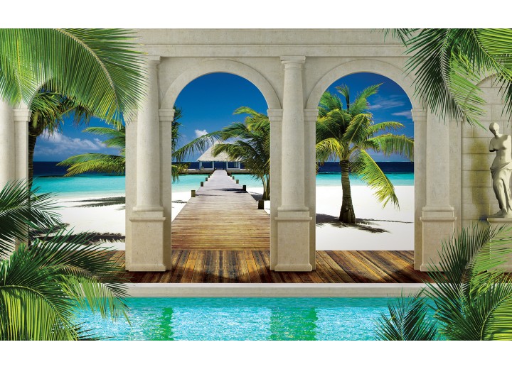 Fotobehang Vlies | Strand | Groen, Blauw | 254x184cm