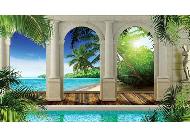 Fotobehang Vlies | Strand | Groen, Blauw | 254x184cm