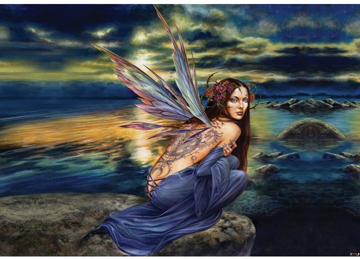 Fotobehang Vlies | Alchemy Gothic, Vrouw | Blauw | 254x184cm