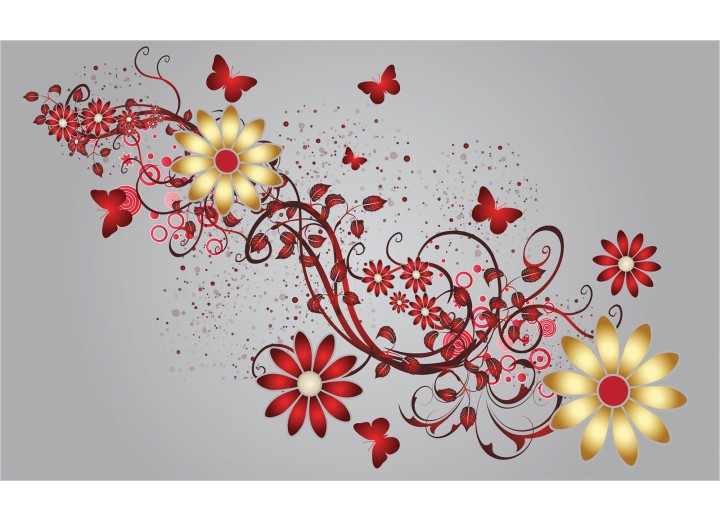 Fotobehang Vlies | Bloemen | Grijs, Rood | 254x184cm