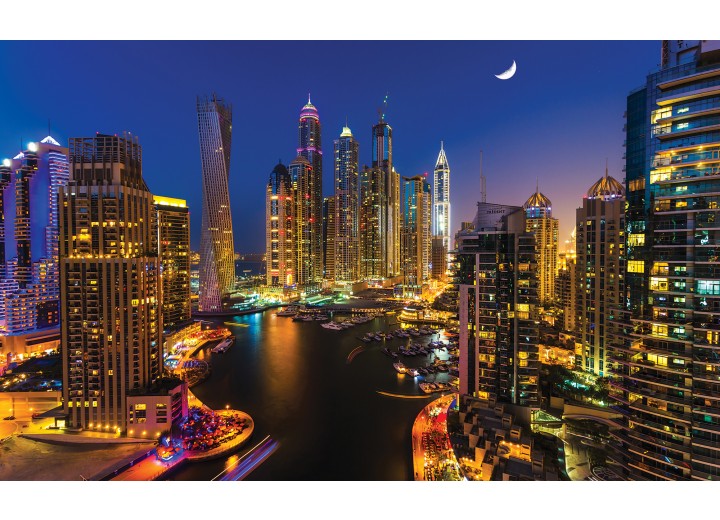 Fotobehang Vlies | Skyline | Blauw | 254x184cm