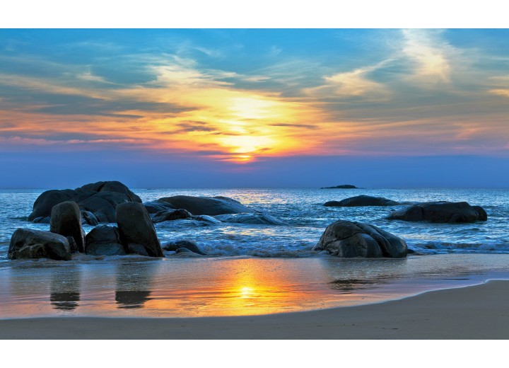 Fotobehang Vlies | Zee | Blauw, Geel | 254x184cm