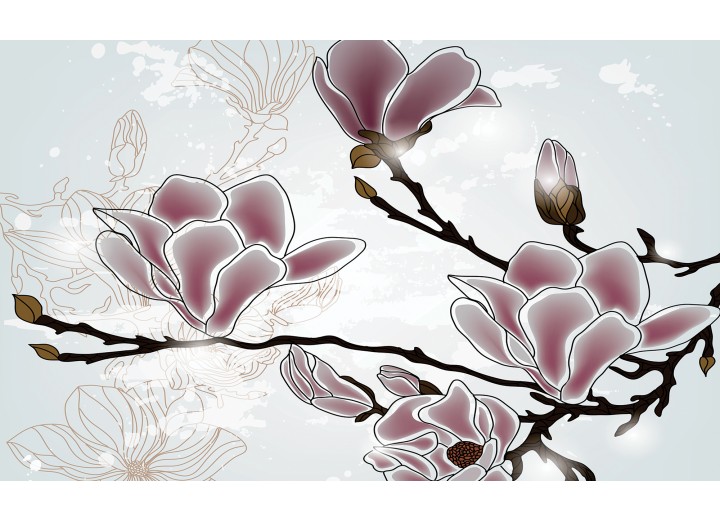 Fotobehang Vlies | Bloemen, Magnolia | Grijs | 254x184cm