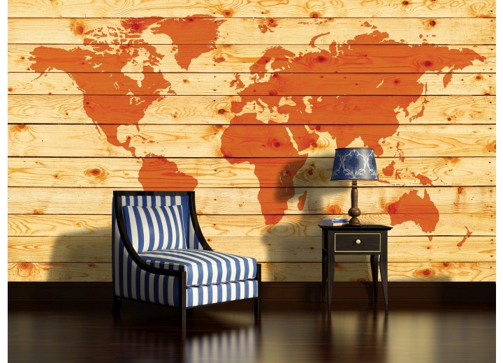 Fotobehang Wereldkaart | Oranje | 104x70,5cm