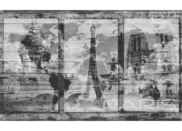 Fotobehang Vlies | Hout, Parijs | Grijs | 254x184cm