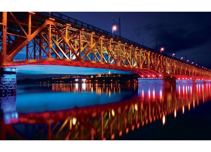 Fotobehang Vlies | Brug | Rood, Blauw | 254x184cm