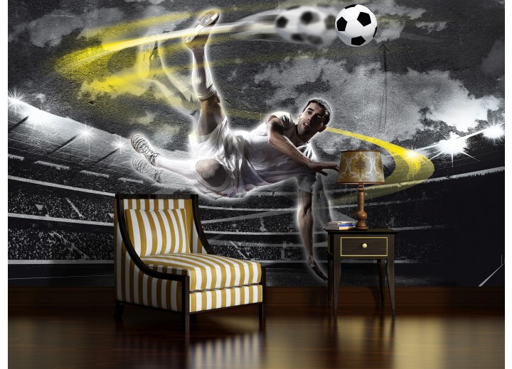 Fotobehang Voetbal | Grijs, Geel | 152,5x104cm