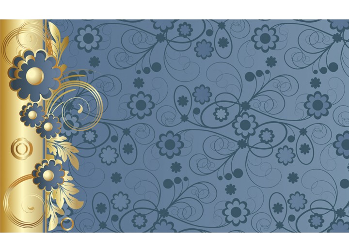 Fotobehang Vlies | Bloemen | Goud, Blauw | 254x184cm