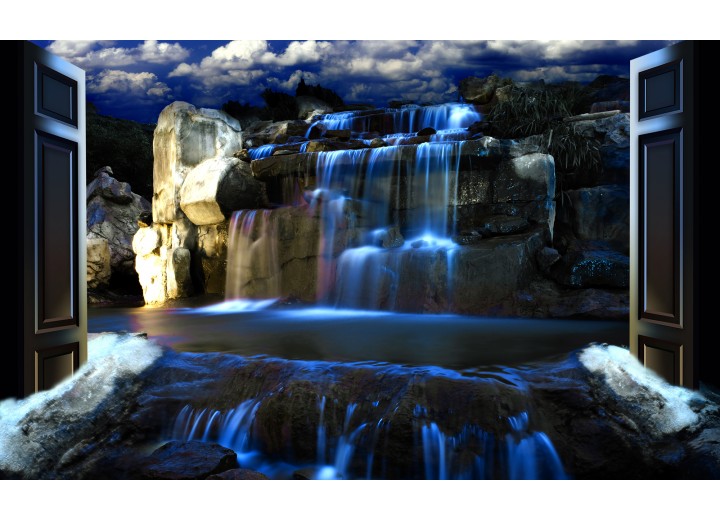 Fotobehang Vlies | Natuur, Waterval | Blauw | 254x184cm