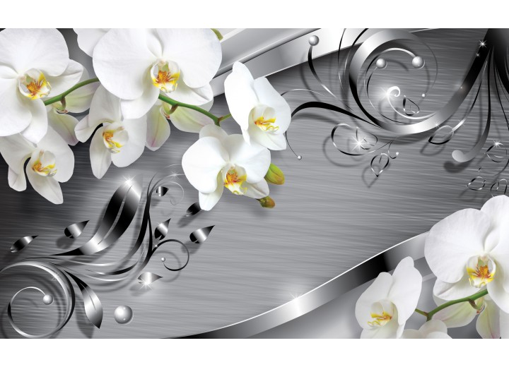 Fotobehang Vlies | Bloemen, Orchidee | Zilver | 254x184cm