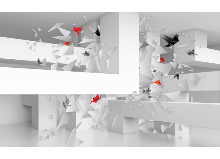 Fotobehang Vlies | 3D, Origami | Wit | 254x184cm