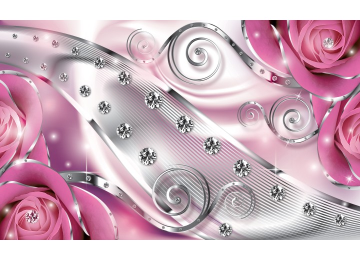 Fotobehang Vlies | Design, Rozen | Zilver, Roze | 254x184cm