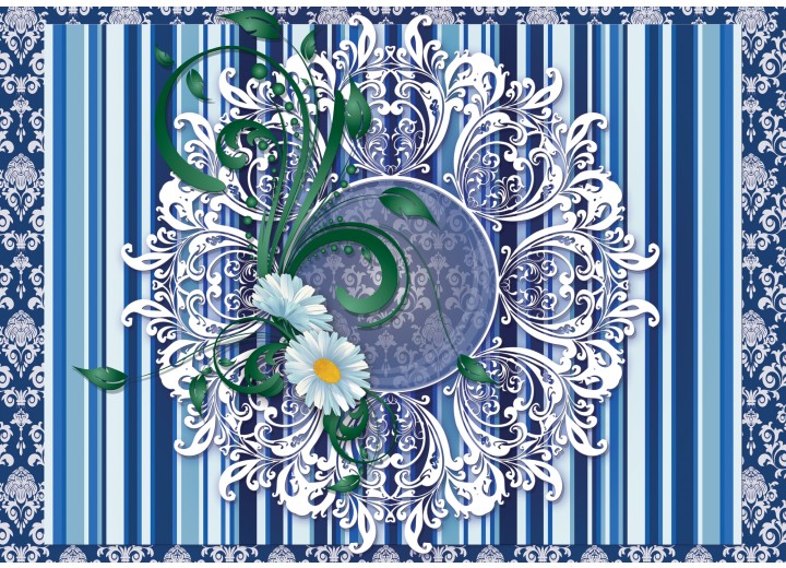 Fotobehang Vlies | Bloem, Strepen | Blauw | 254x184cm