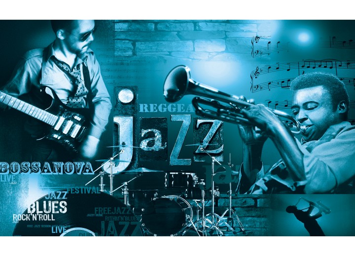 Fotobehang Vlies | Muziek, Jazz | Blauw | 254x184cm