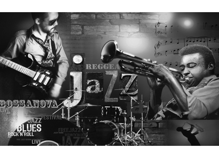 Fotobehang Vlies | Muziek, Jazz | Zwart, Wit | 254x184cm
