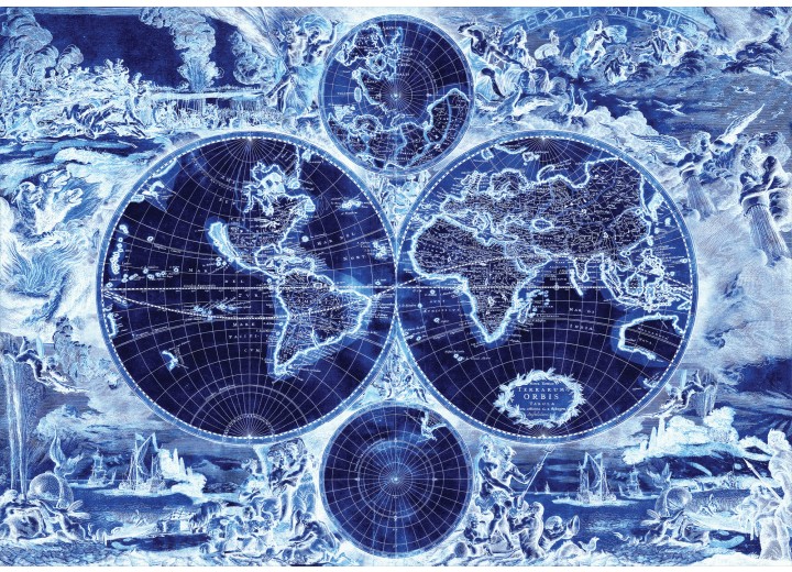 Fotobehang Vlies | Wereldkaart | Blauw | 254x184cm