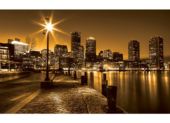 Fotobehang Vlies | Skyline | Geel, Bruin | 254x184cm