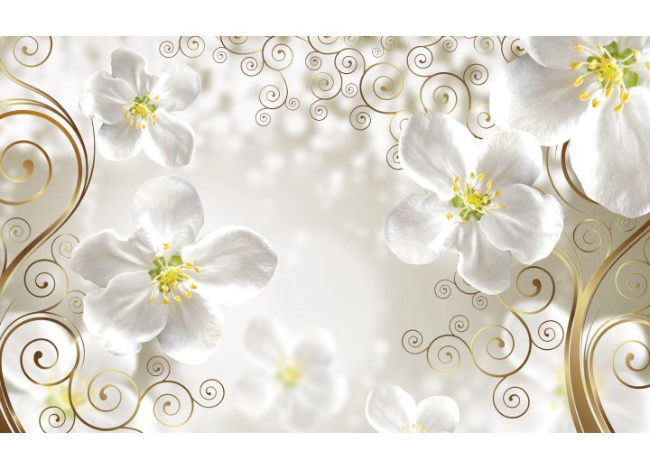 Fotobehang Vlies | Bloemen | Goud, Wit | 254x184cm