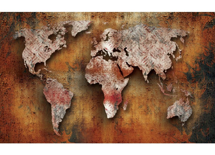 Fotobehang Vlies | Wereldkaart | Bruin, Oranje | 254x184cm