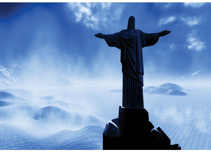 Fotobehang Vlies | Brazilië, Jezus | Blauw, Zwart | 254x184cm