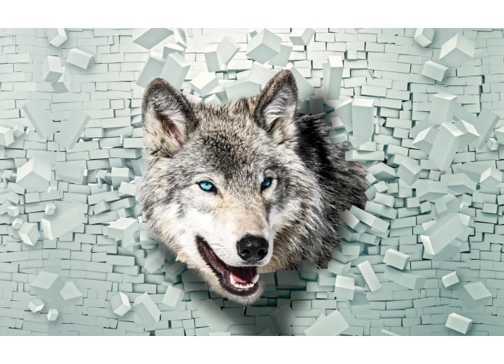 Fotobehang Vlies | Wolf, Muur | Grijs, Groen | 254x184cm