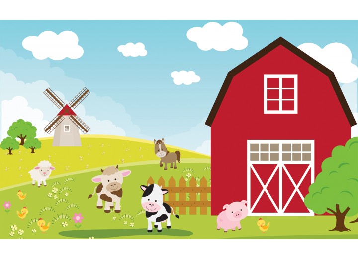 Fotobehang Vlies | Kinderboerderij | Rood, Groen | 254x184cm