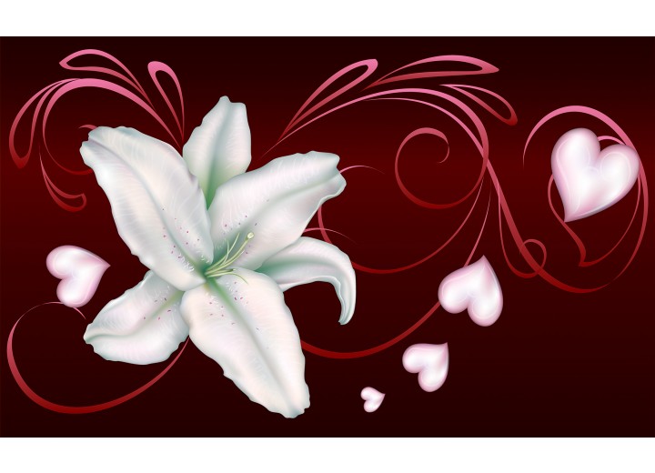 Fotobehang Vlies | Bloem, Hart | Wit, Rood | 254x184cm