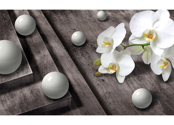 Fotobehang Vlies | 3D, Orchidee | Grijs | 254x184cm