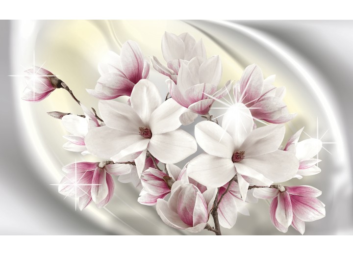 Fotobehang Vlies | Magnolia, Bloemen | Zilver | 254x184cm
